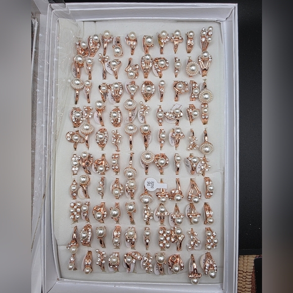 Jewelry - Elegant Pearl and Rose Gold-tone Ring Set #1